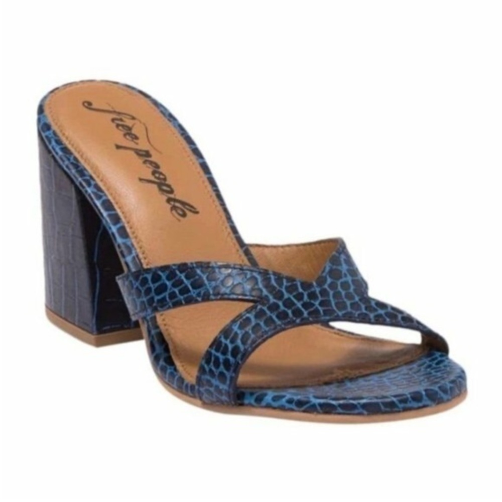 Free People Charlie Blue Croc Block Heel Sandals